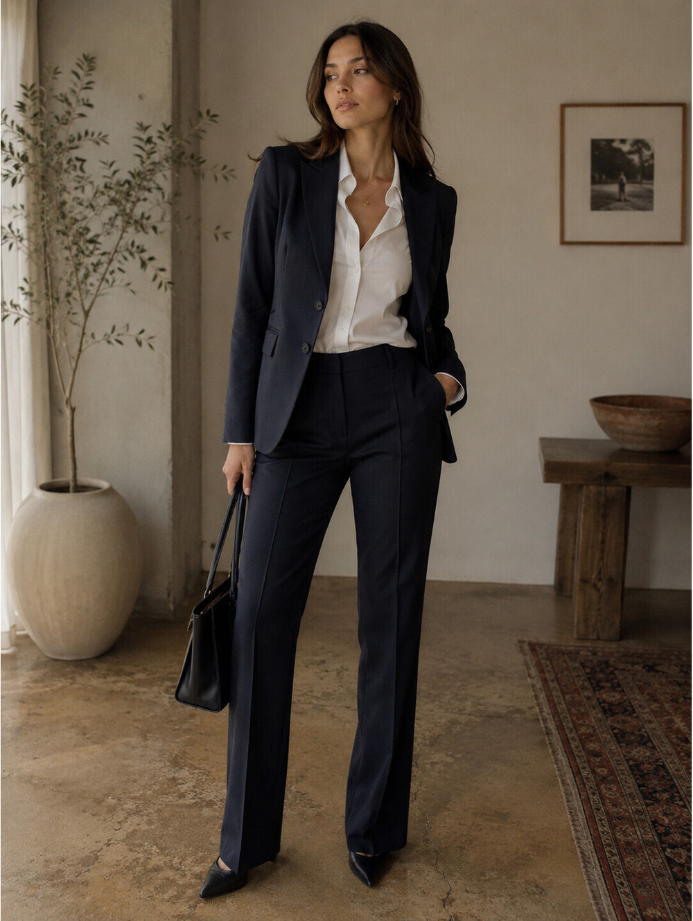 Costume National Women's Silk Navy Blue Suit (Pants and Jacket) Size IT 42